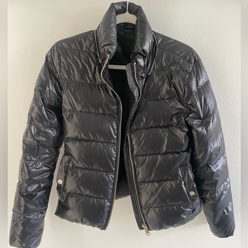 Zara black puffer down jacket coat